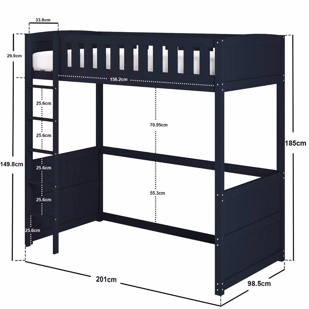 Flair Bea Blue Solid Wood Single High Sleeper for Children, W/D/H: 90 x 200 x 185 cm – 2