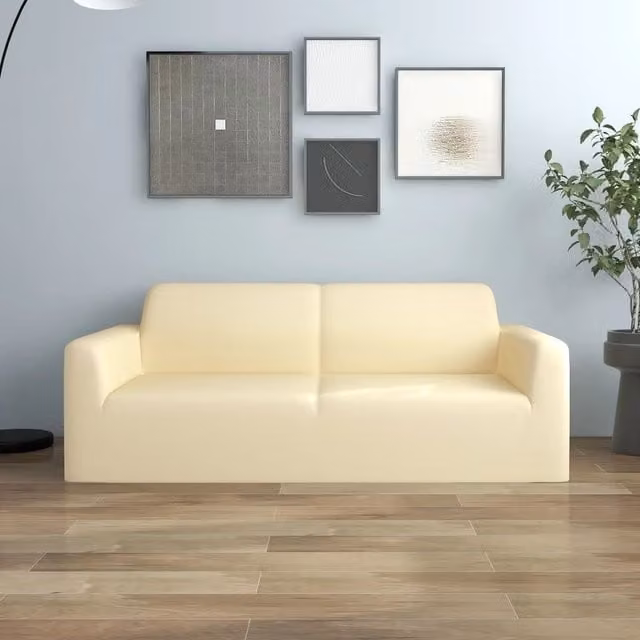 Berkfield Home 2-Seater Stretch Sofa Slipcover in Beige Polyester Jersey – 1
