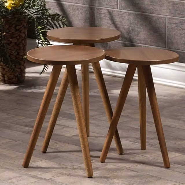 Woohoo Furniture 3 Piece Round Nest of Tables in Brown Wood