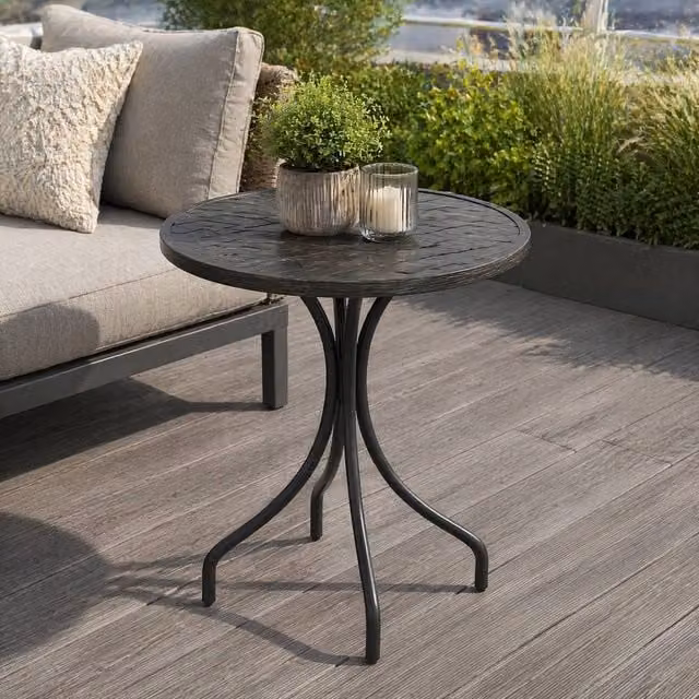 STILVORA Round Garden Table with Slatted Top in Grey, Diameter: 66 cm – 1