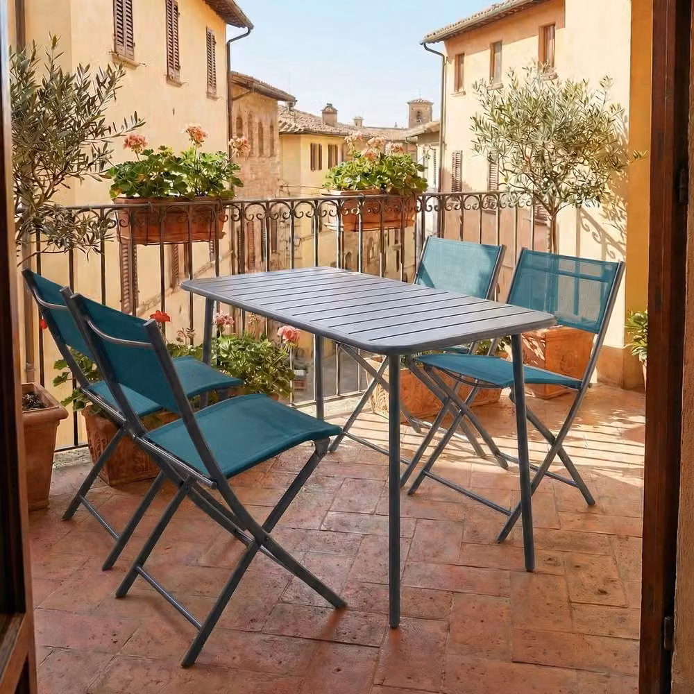 VCM Sumila 4-Piece Set of Turquoise Metal Folding Garden Chairs, H 79 x W 45 x D 46 cm – 2