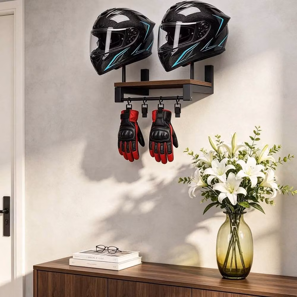 FORGEVIO Wall-Mounted Motorcycle Helmet Holder and Rack in Matt Black – 6