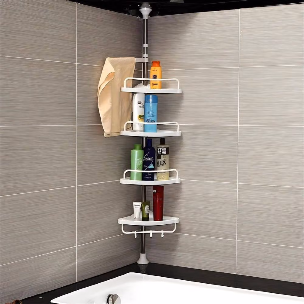 SPETLEK 4 Tier Telescopic White Corner Shower Caddy with Adjustable Tension Rod and Drainage Hooks – 2