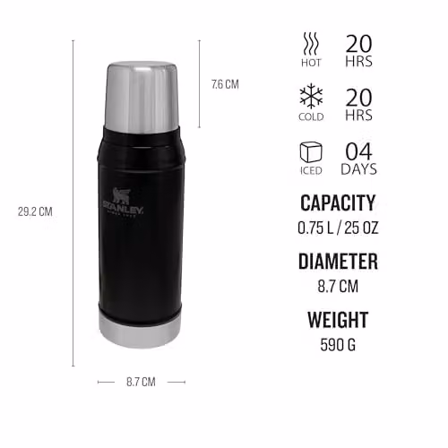 Stanley 1913 Classic Legendary Thermal Flask, 0.75 l, Matte Black, Vacuum Insulated and Leakproof Stainless Steel – 2