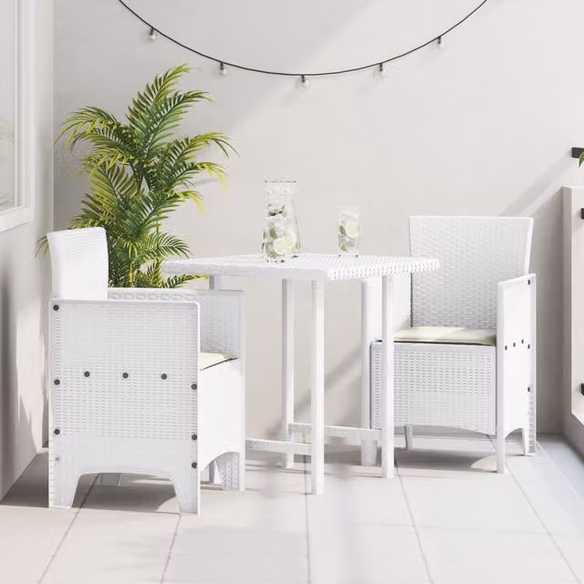 Berkfield Home Set of 2 White Poly Rattan Garden Chairs with Cushions