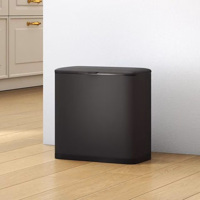 KORVIXA 8L Black Hanging Kitchen Bin with Stainless Steel Removable Inner Bucket and Flip Lid – 1