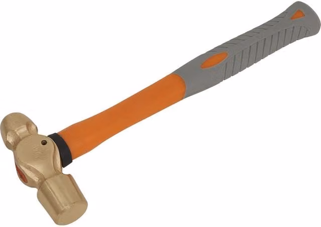 Loops 24oz Non-Sparking Ball Pein Hammer with Fibreglass Shaft and Shock Absorbing Grip in Transparent Orange and Copper