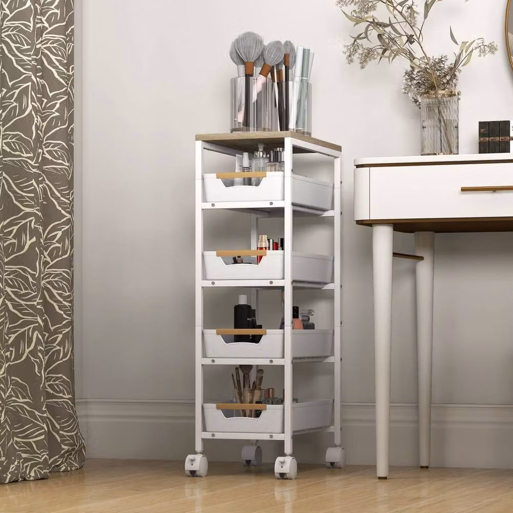Wyld Haus Lubani White 5 Tier Slim Storage Trolley on Wheels H: 82.0 cm, W: 39.5 cm, D: 24.0 cm – 4