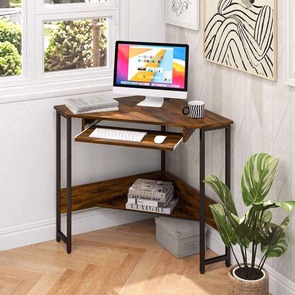 Kelvenix Industrial Corner Desk in Brown – 3