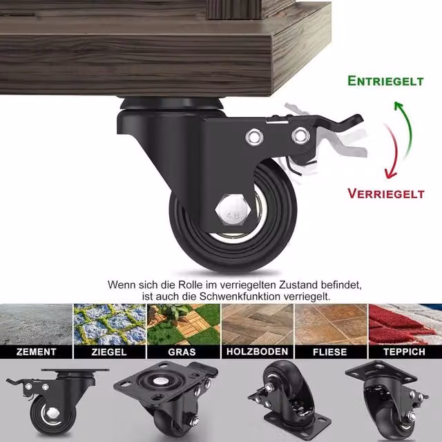 Kelvenix Set of 4 Heavy Duty Black Rubber Swivel Castor Wheels