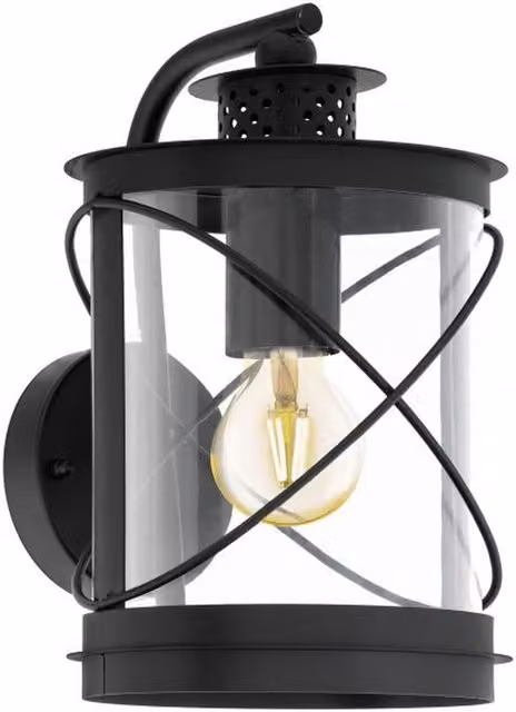 Eglo Hilburn Modern Black Lantern Outdoor Wall Light with Transparent Glass – 4