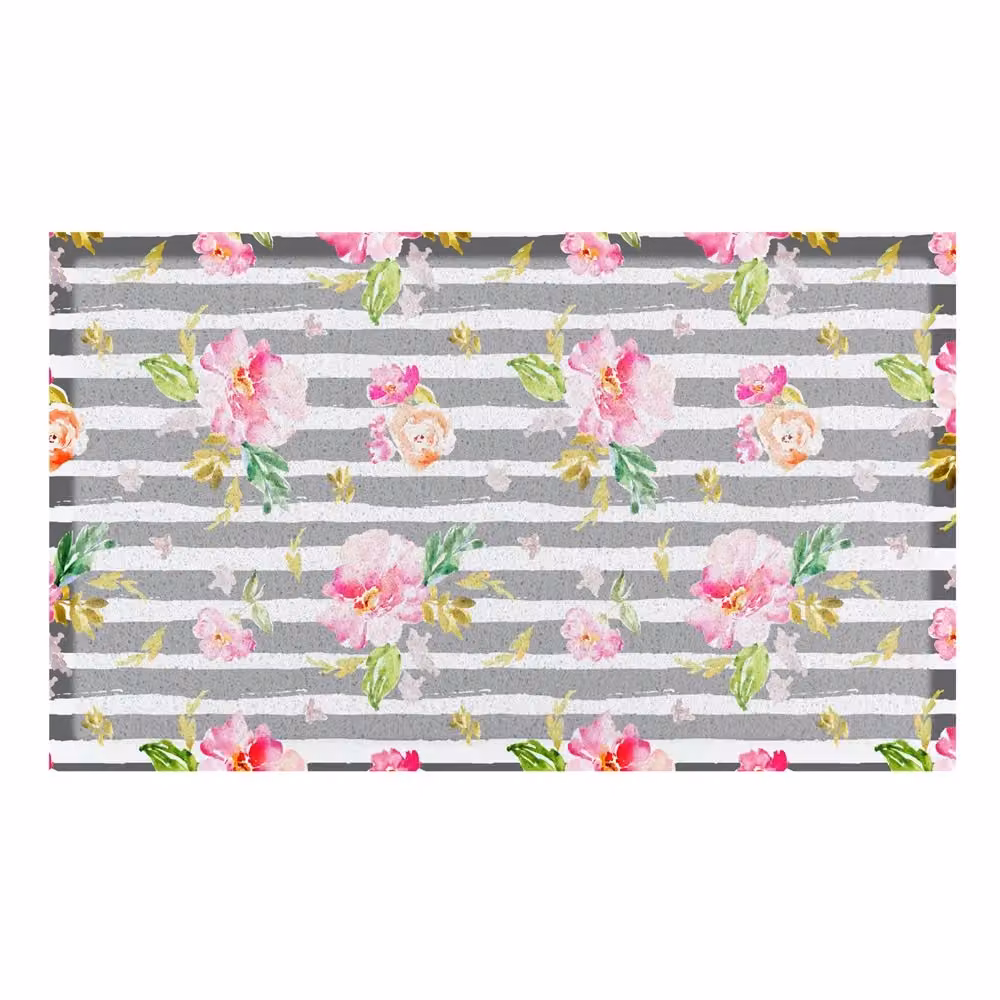 Artsy Mats Grey Striped Peony Indoor and Outdoor Doormat, W: 70 cm, D: 40 cm – 2