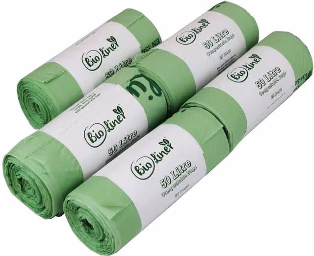 BioLiner Compostable Bags for Swing Bins and Dustbins, Green, 50 Litre