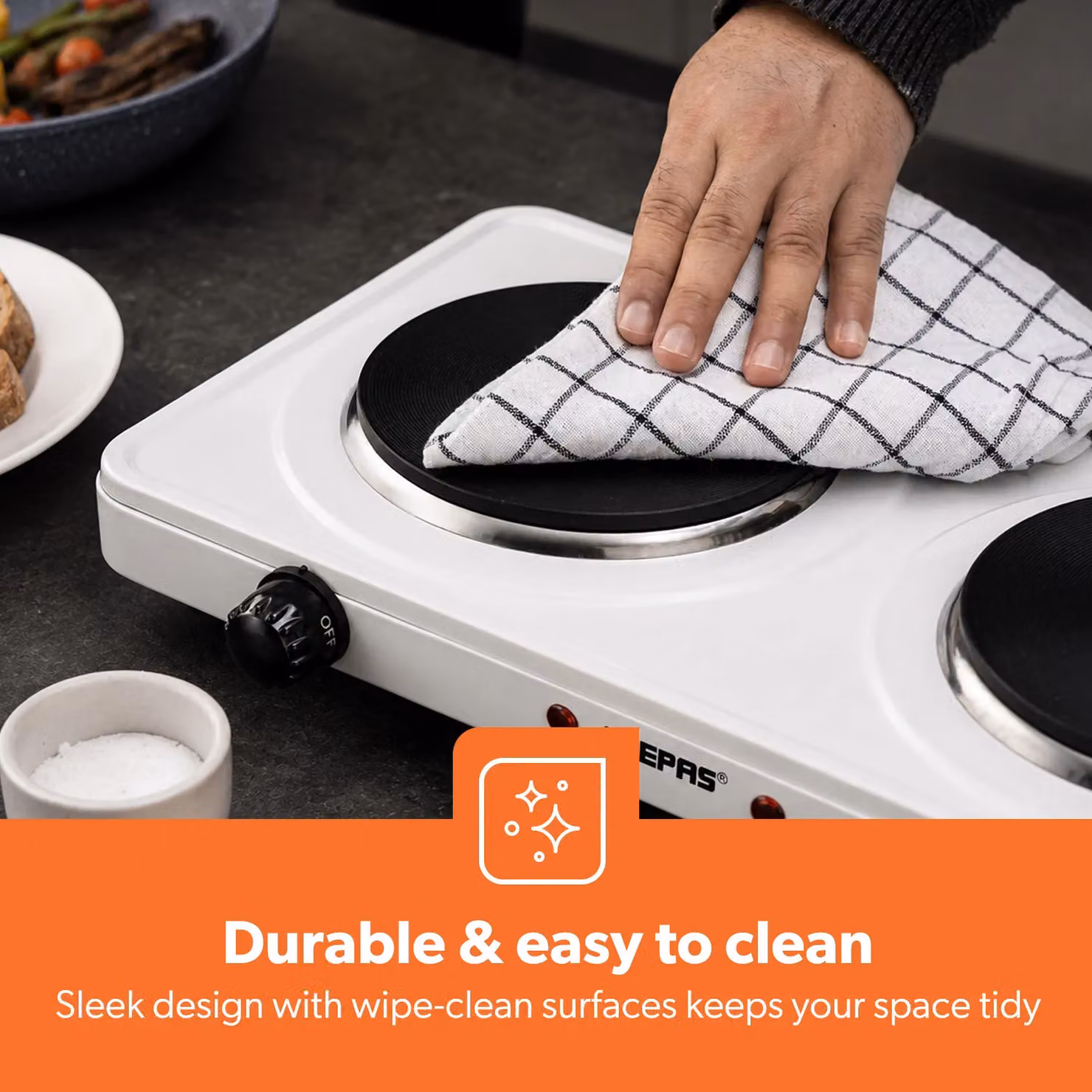 Geepas Double Portable Electric Hot Plate Cooker, 2000W, White – 7