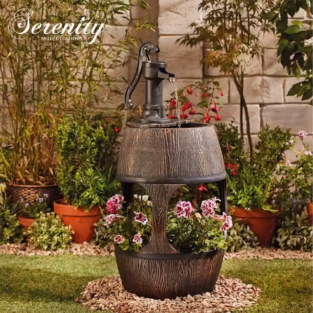 Garden Gear Brown Barrel Fountain Planter