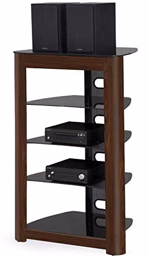 Centurion Supports Zinnia 5-Tier AV Equipment Rack in Black Glass with Walnut Fascia, W/D/H: 102 x 49 x 68 cm – 7