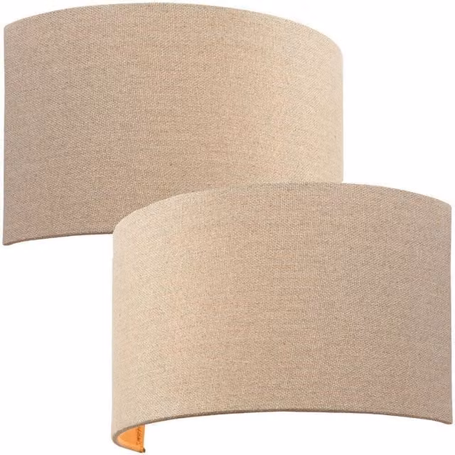 Loops 2 Pack Beige Fabric LED Wall Lights with Semi Circle Linen Shades