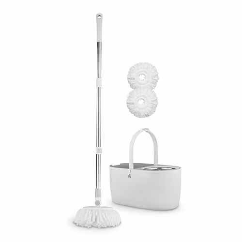Swan Elevate Spin Mop and 5 Litre Bucket Set with Stainless Steel Wringer and Microfibre Mop Head, White SWFC2011WHTN