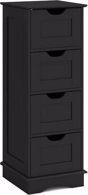 FLAVORA Modern Black Matt MDF 4 Drawer Freestanding Bathroom Cabinet – 1