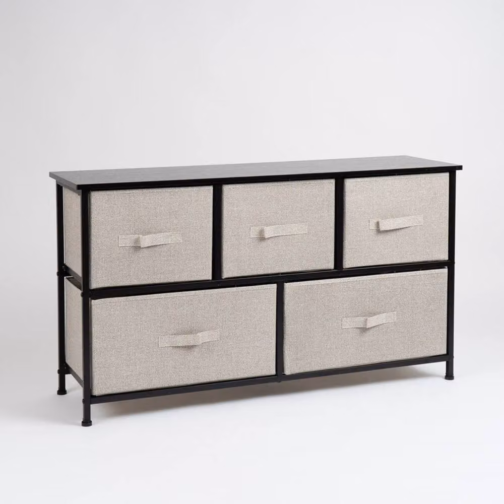Scottish Everlastings Ltd Modern 5 Drawer Black Cabinet with Beige Fabric Drawers W/D/H: 60 x 30 x 45 cm – 3