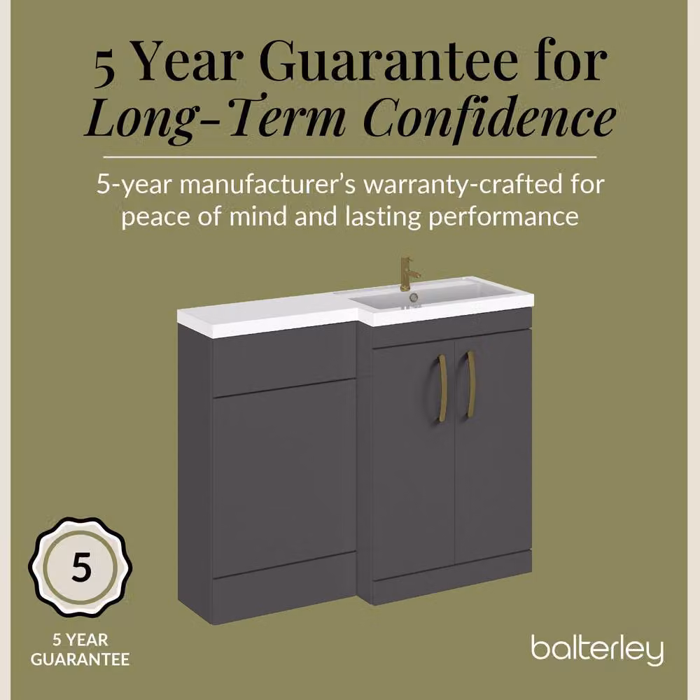 Balterley Modern Grey Freestanding Vanity Unit with Soft Close Doors and Brushed Brass Details, W: 110 cm – 5