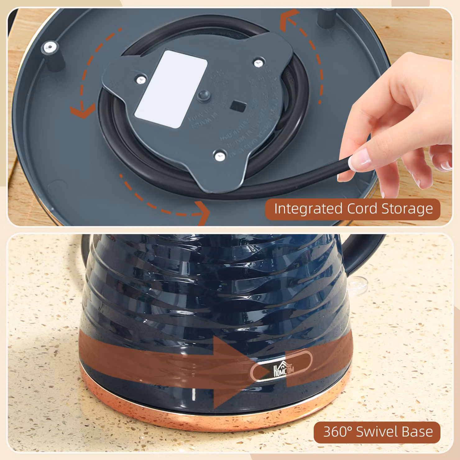 HOMCOM 3kW Rapid Boil Honeycomb Glass Kettle with PID Control and Auto Shut-off, Dark Blue – 5