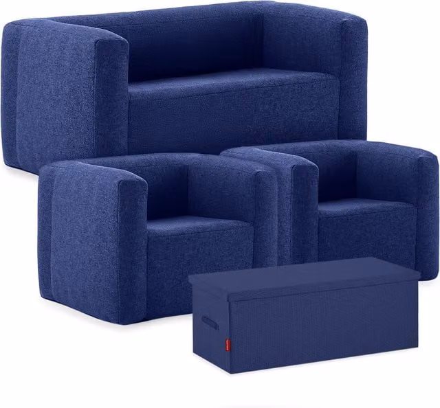 Wave Inflatable Lounge Chair and Double Sofa Set in Navy Blue