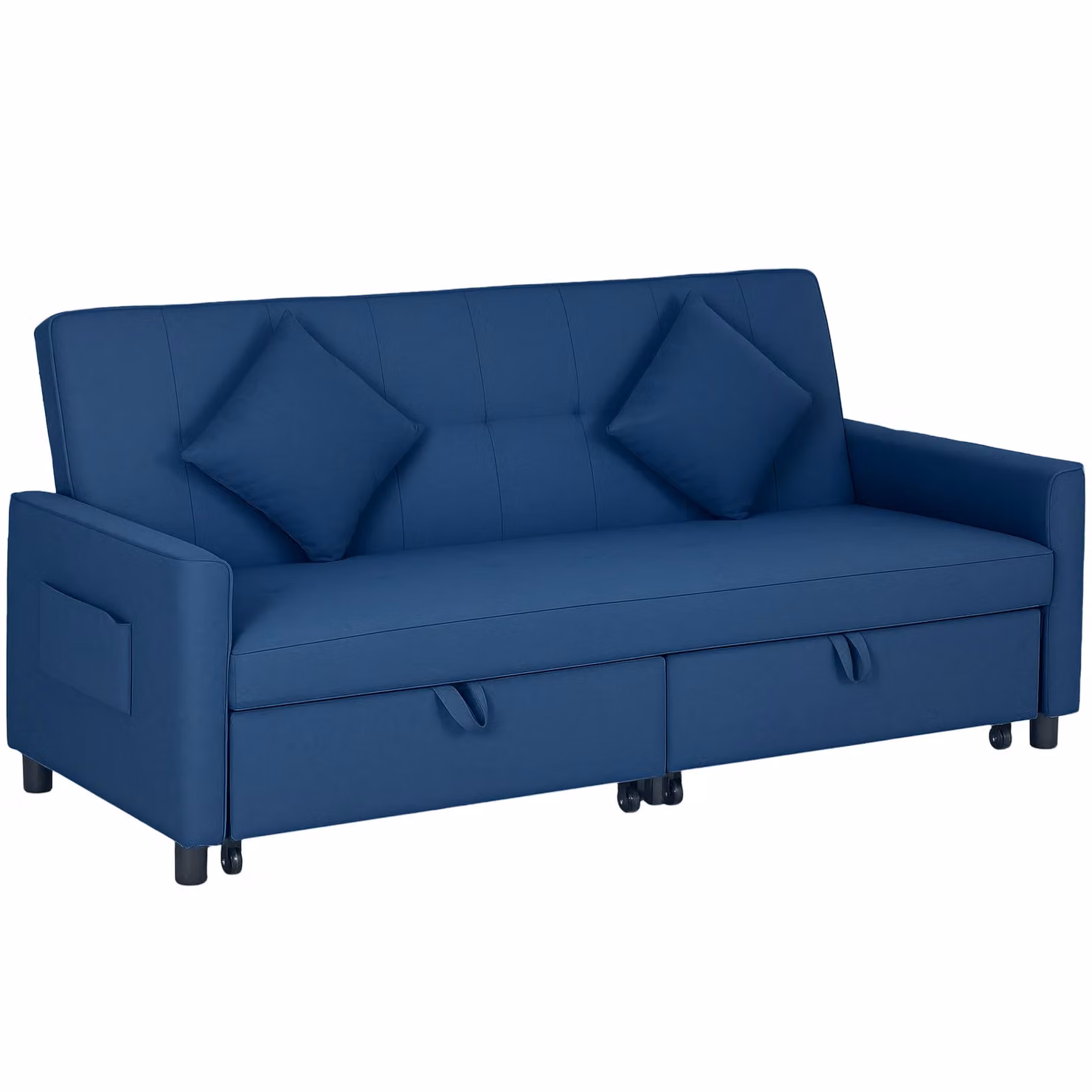 HOMCOM Reversible L-Shaped Sectional Sofa Bed in Blue Velvet Fabric with Scatter Cushions and Sleeping Function – 2