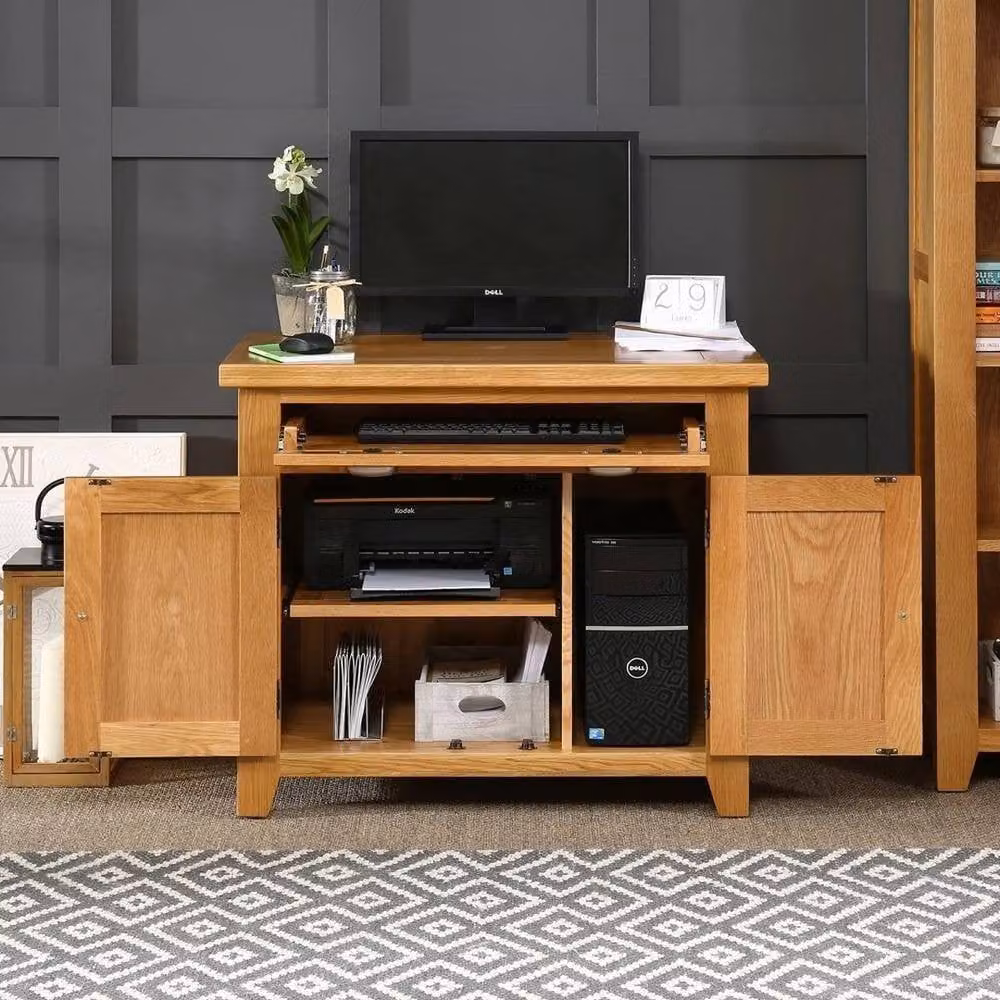 FORGEVIO Cheshire Oak Computer Desk with Hideaway in Brown – 4