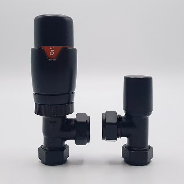 Lux Heat Matt Black Angled Thermostatic Valve Set with Thermostat