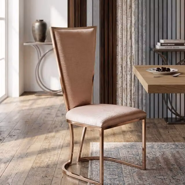 Stratus Interiors Champagne Dining Chair in Rose Gold with Gold Mirrored Frame and Velvet Padded Seat