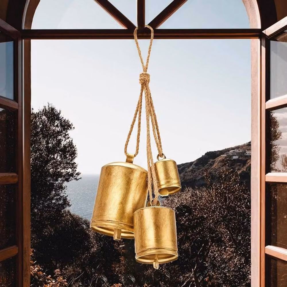 SPETLEK Set of 3 Giant Harmony Cow Bells in Gold Metal with Vintage Design – 5