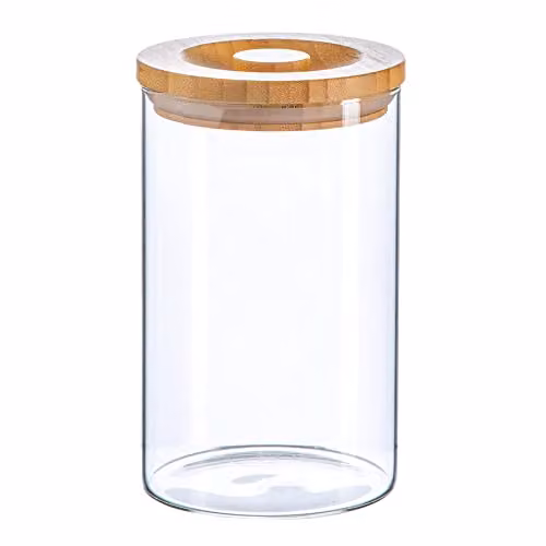 Argon Tableware Scandi Airtight Glass Storage Jar with Solid Wood Lid in Transparent, 1 l – 1