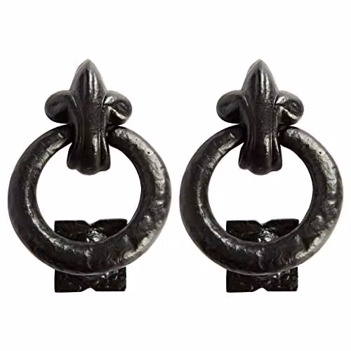 Hammer and Tongs Fleur De Lis Iron Door Knocker in Matt Black, Pack of 2, Height: 14 cm – 2