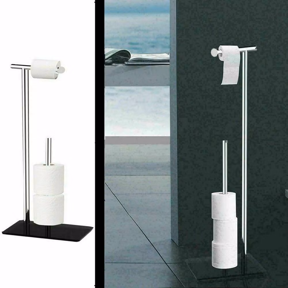 EONLION Stainless Steel Freestanding Toilet Roll Holder with Spare Roll Holder in Black – 3