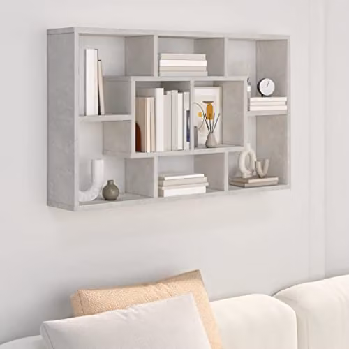 vidaXL Wall Mounted Shelf in Grey MDF, W: 85 cm, D: 16 cm, H: 52.5 cm – 2