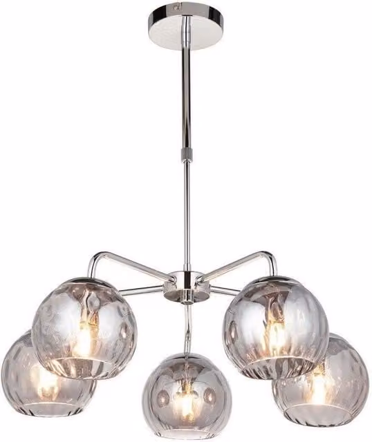 Netlighting Dimple Multi Arm Adjustable Glass Pendant Ceiling Lamp in Chrome and Grey Smoked Mirror Glass – 1