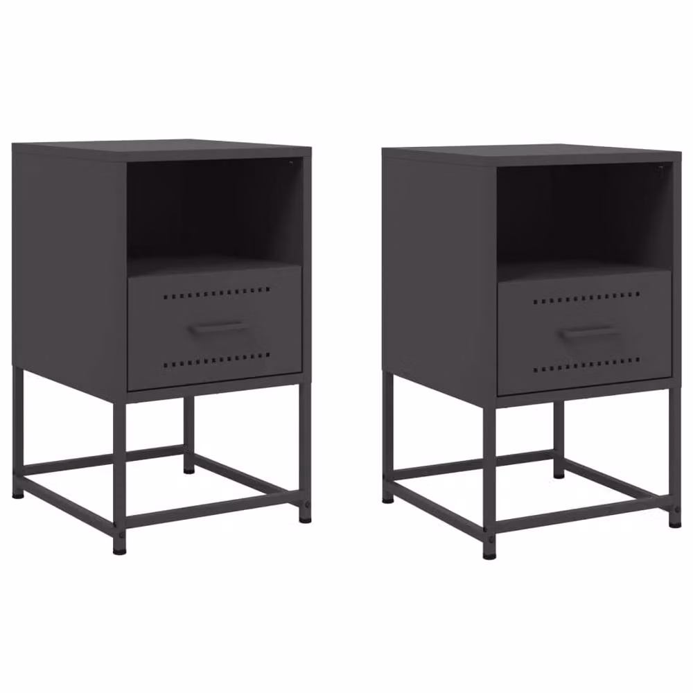 Berkfield Home Set of 2 Durable Metal Bedside Cabinets in Black, W/D/H: 36 x 39 x 60.5 cm – 3