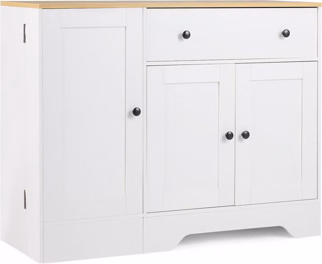 COSTWAY Modern White Buffet Cabinet with Storage, Drawer and Shelves, Width: 105 cm