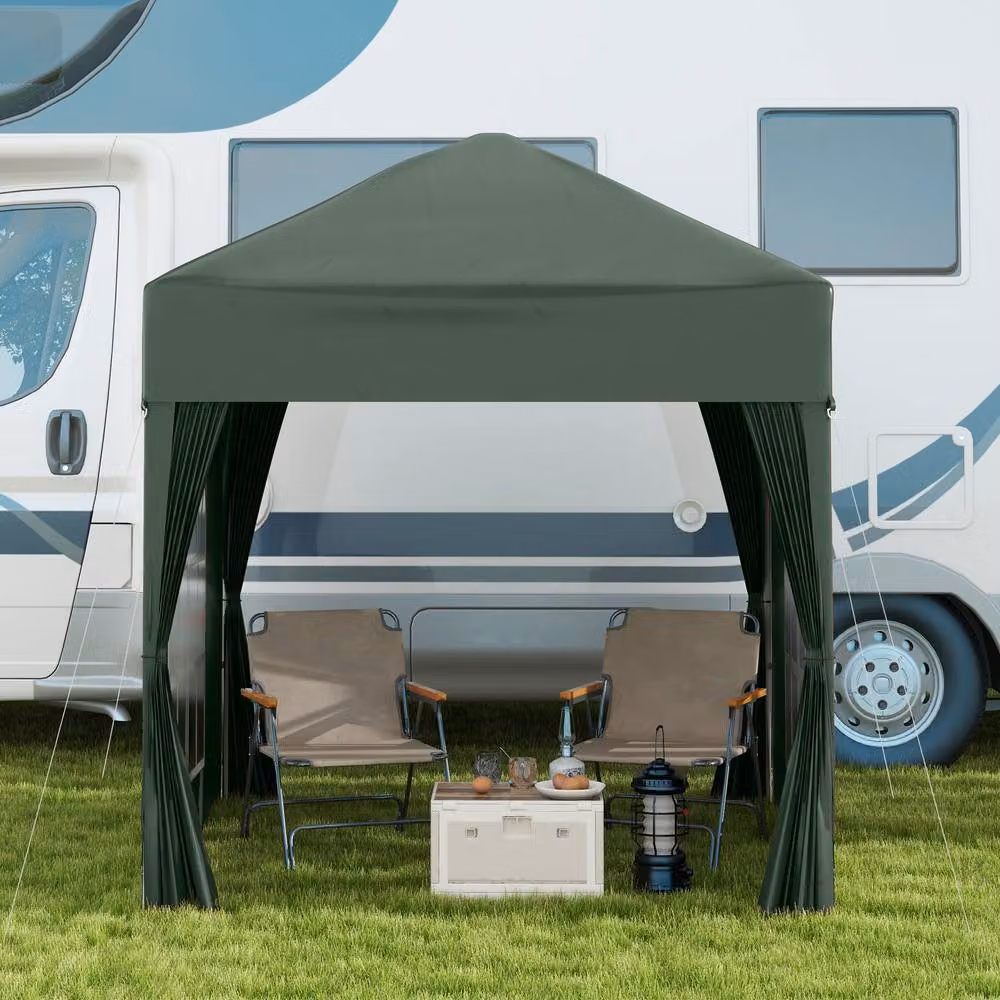 Outsunny Green Pop Up Gazebo with Windows and Steel Frame, W/D/H: 200 x 200 x 240 cm – 9
