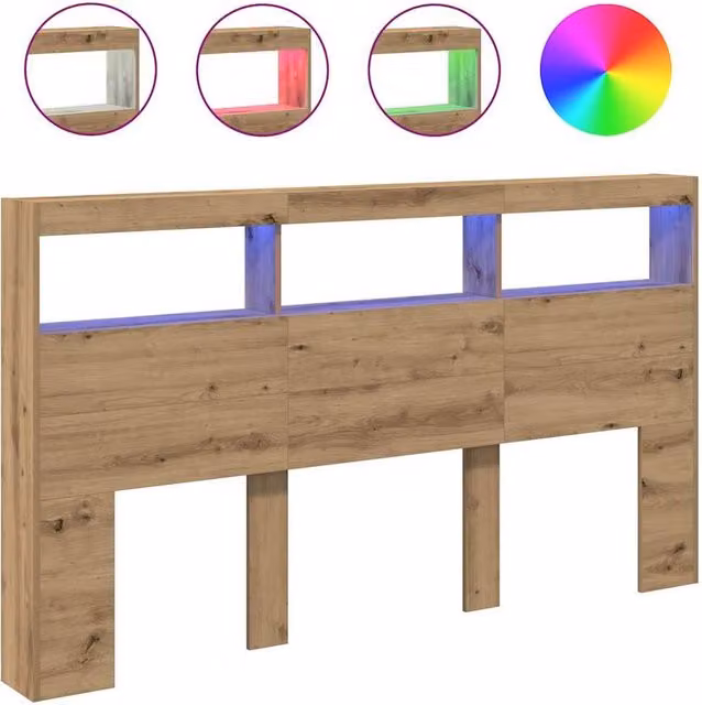 Berkfield Home Artisan Oak Headboard Cabinet with LED Lighting and USB Charging Port, Brown, W: 180 cm, D: 17 cm, H: 102 cm – 1