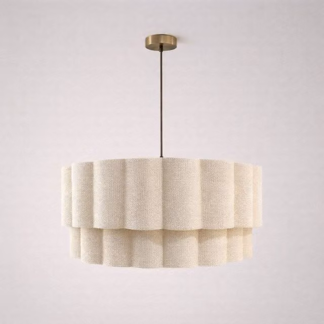 CGC Lighting Selina Scalloped Two Tier Drum Lampshade in Beige Linen, Diameter: 48 cm – 1