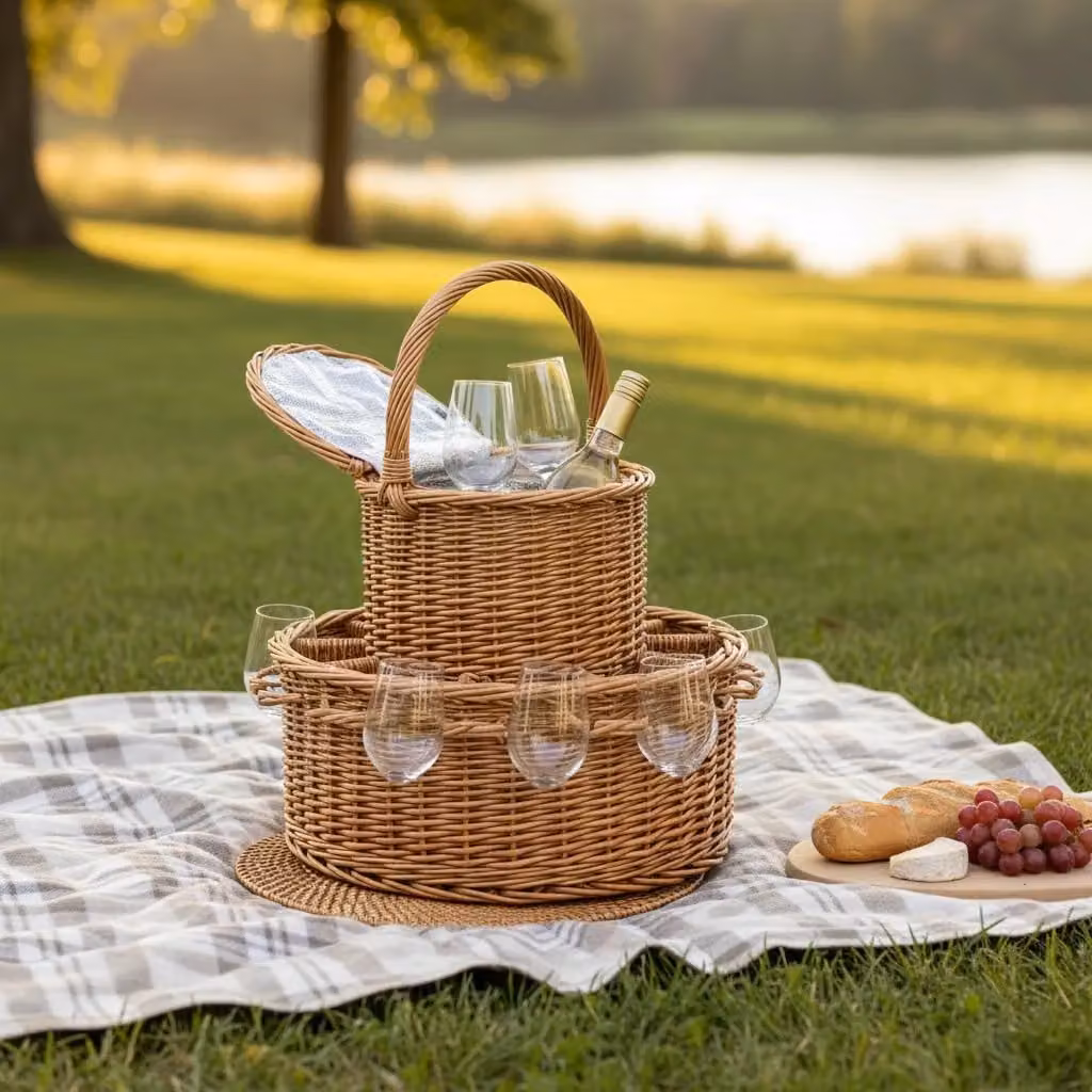Red Hamper Wicker Celebration Basket with Fitted Cooler and Glasses in Red and Yellow – 2