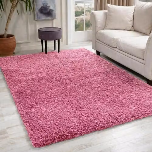 Serdim Plain Pink Shaggy Living Room Area Rug, W: 80 cm, L: 150 cm – 1
