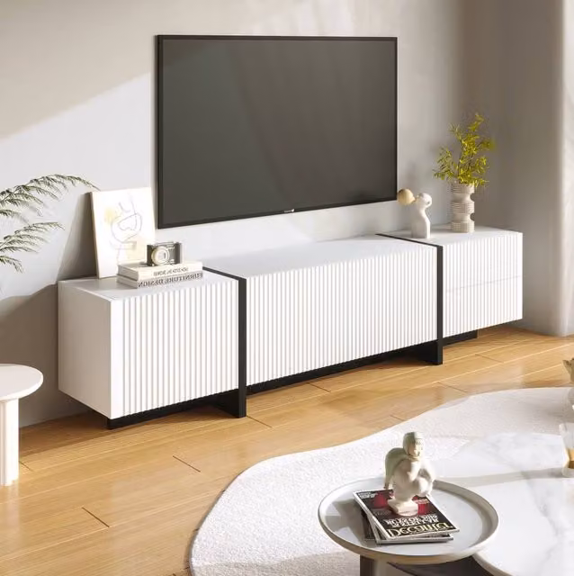 STILVORA Modern TV Cabinet in Black and White with 3 Doors and 2 Drawers, W: 190 cm, H: 45 cm, D: 35 cm – 1