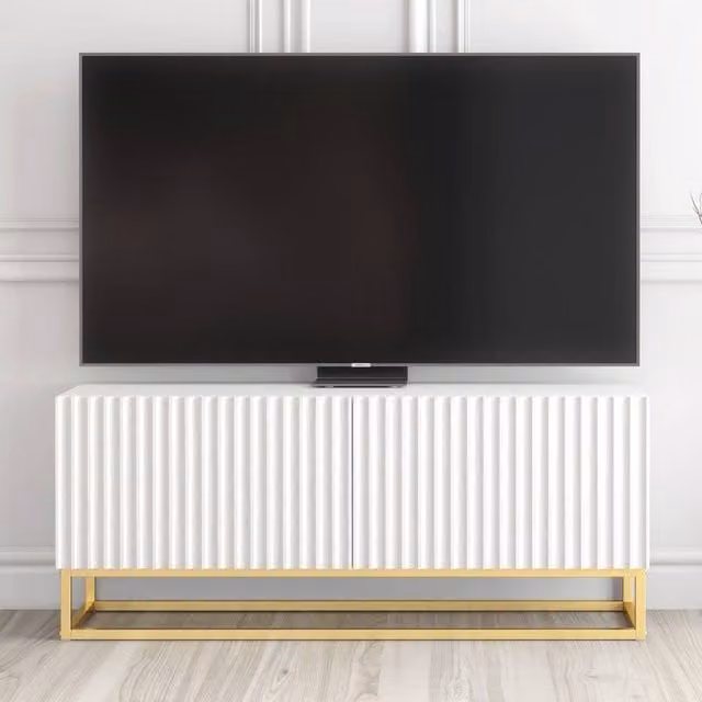Mex Furniture LTD Ripple TV Unit in White and Gold with Fluted Doors, W: 100 cm, H: 45 cm, D: 35 cm – 1