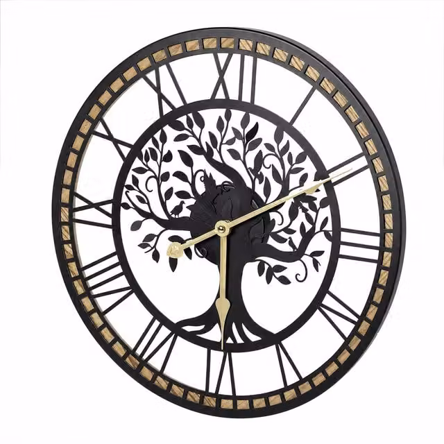 Yezi Modern Silent Quartz Wall Clock with Black and Gold Tree Design, Diameter: 40 cm