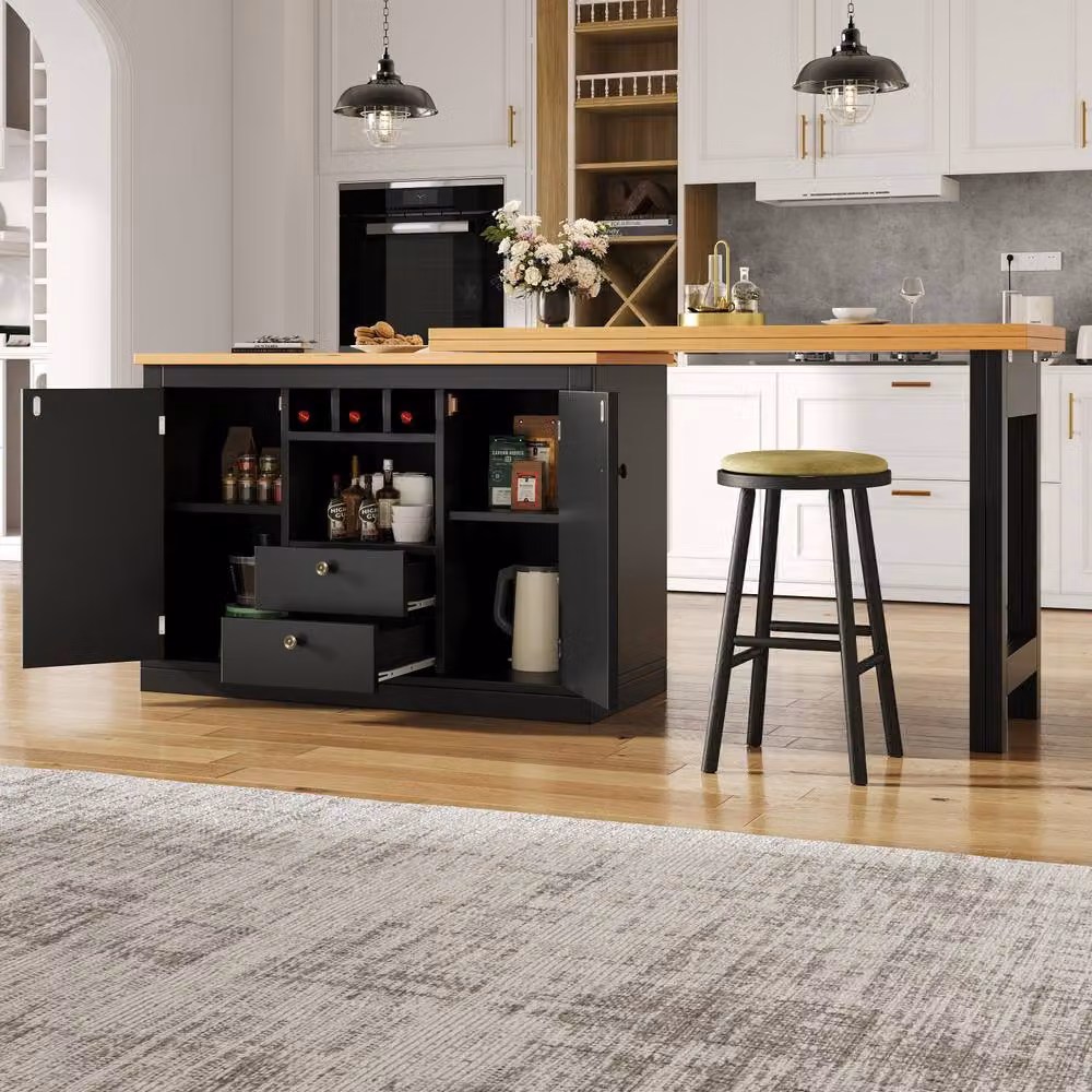 BTM 360 Degree Rotating Bar Table with Storage and Wine Rack in Black, W/D/H: 76 x 40 x 40 cm – 2