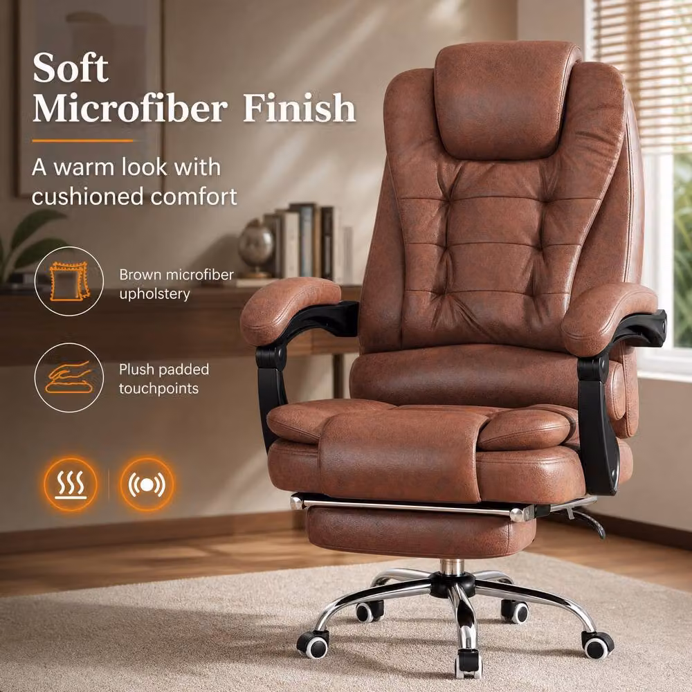 STILVORA Brown Synthetic Leather Executive Massage Office Chair with Heat, Reclining Function, Footrest and Headrest – 5