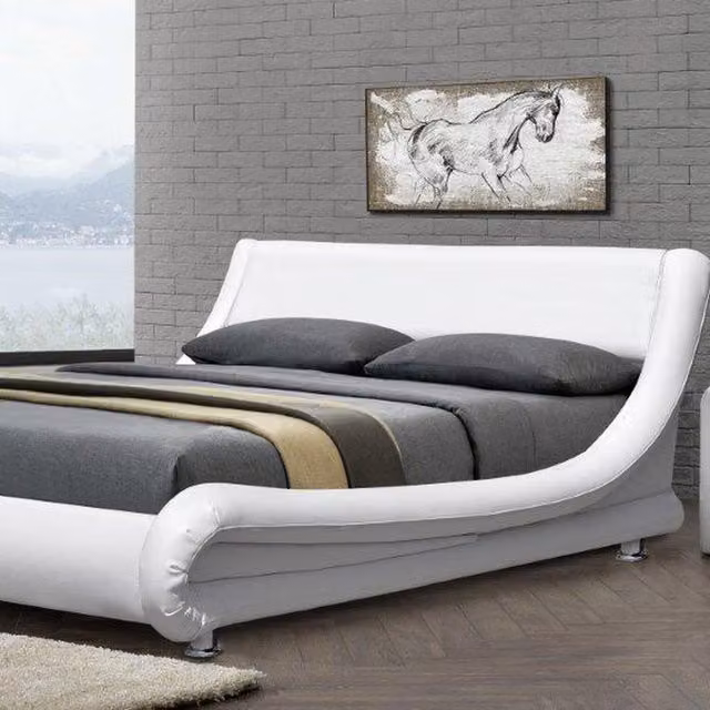 Comfy Living Italian Designer Upholstered Faux Leather Bed Frame in White, W/D/H: 180 x 200 cm